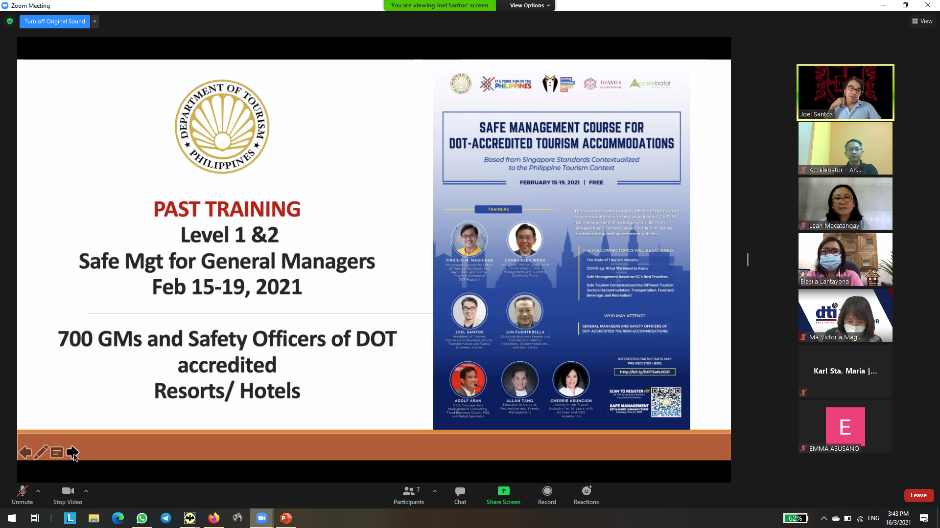 Safe Management Practices Training – 15 Feb 2021