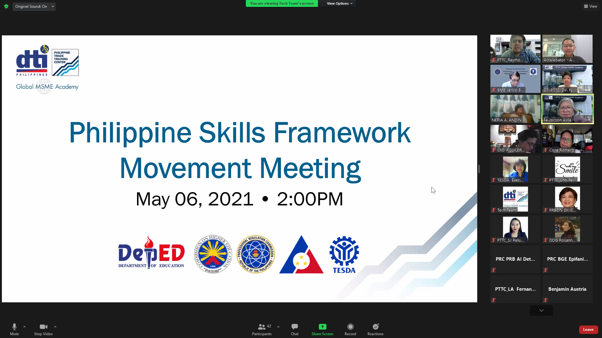 PSF Movement meeting with PRC , DepED, CHED and TESDA – 6 May 2021