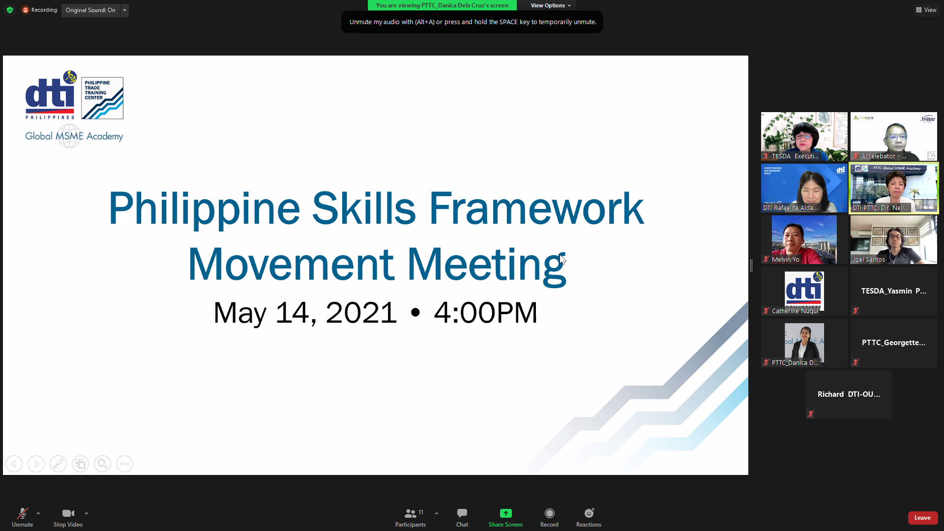 Meeting with DTI on the Philippine Skills Framework Movement – 14 May 2021